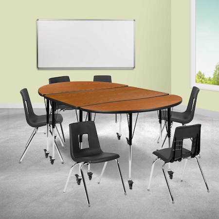 Flash Furniture Mobile 76" Oval Wave Oak Table Set-18" Chairs XU-GRP-18CH-A3048CON-48-OAK-T-A-CAS-GG